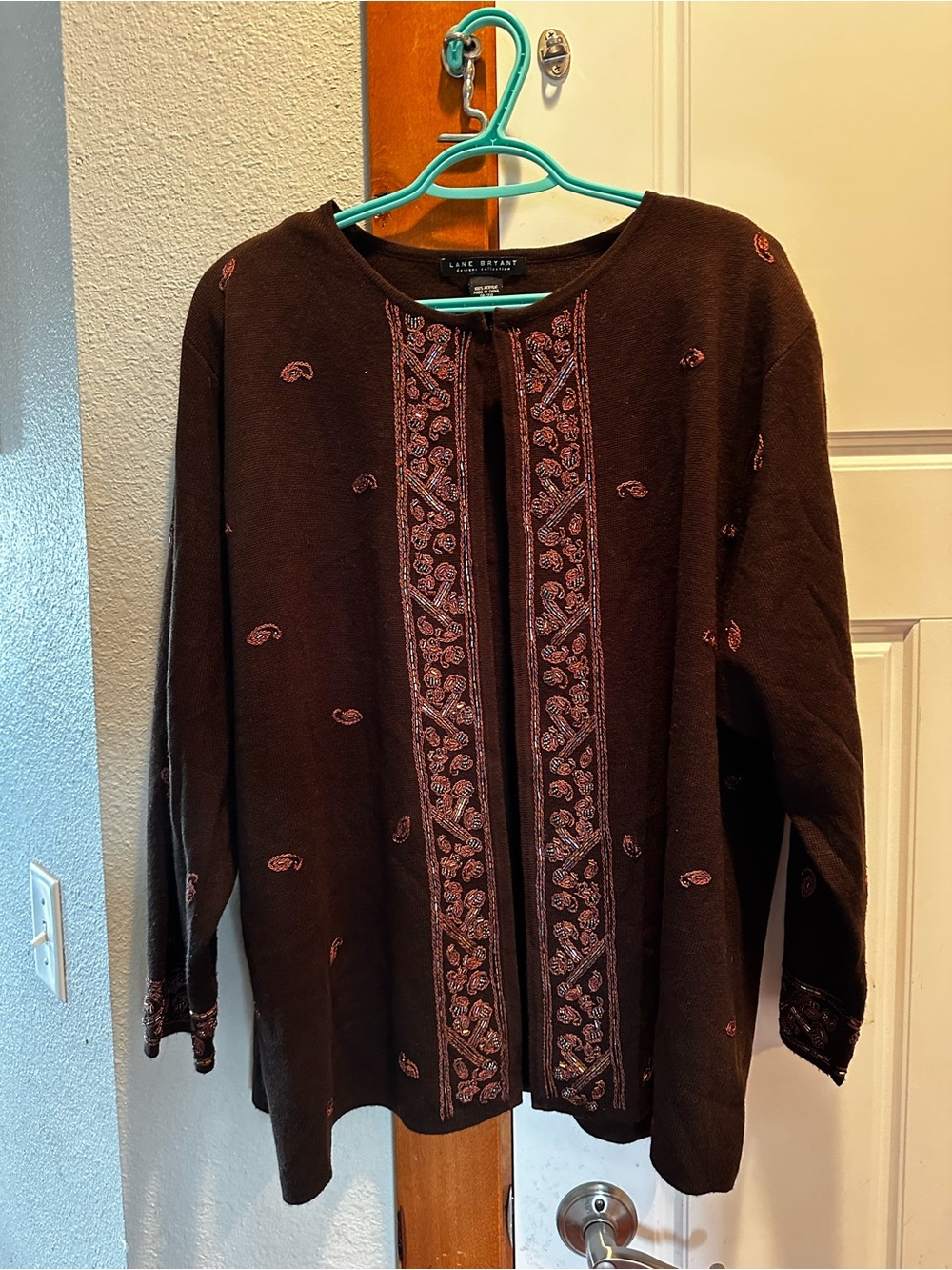 Lane Bryant Brown Cardigan with beaded Embroidery